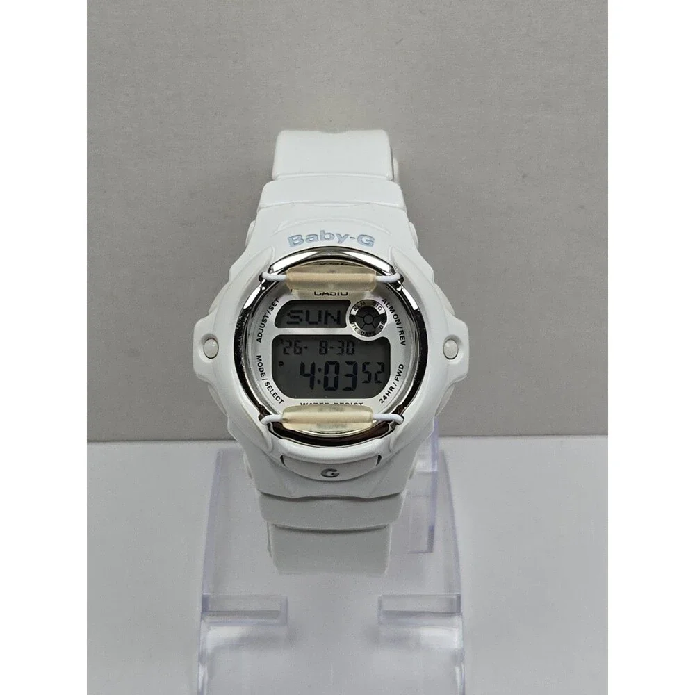 Casio Baby G Shock White Silver Digital Womens Y2K Sports 43mm Watch Alarm Timer